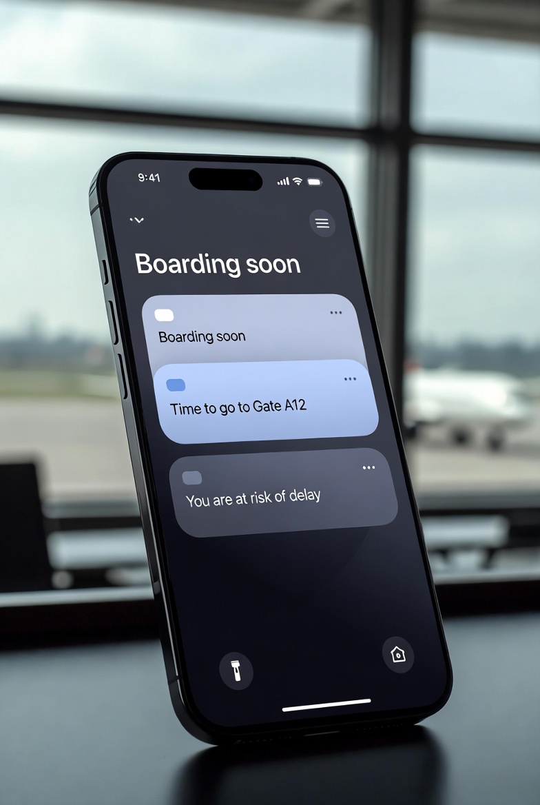 Interface mobile affichant une alerte d'embarquement
